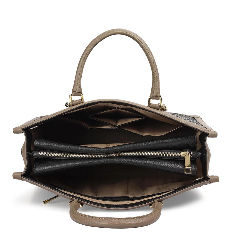 Da Milano Black Medium Monogram Leather Book Tote - Black for Women | Best Price UAE